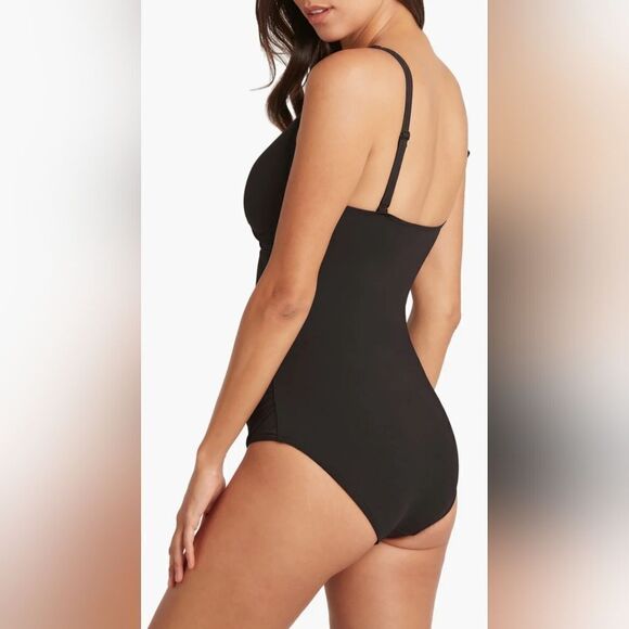 Sea Level Swim Cross Front One-Piece Swimsuit Slimming NWOT US Size 6 Black - Picture 2 of 6